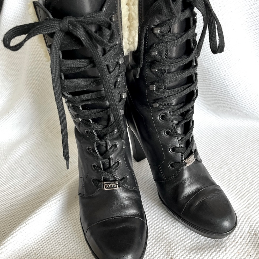 TODS women’s lace up heeled boots made in Italy